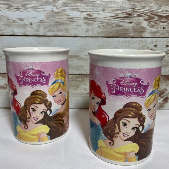 Disney Princess Mug Pair – 7 Princesses, 8oz Ceramic Cups, Pink, 4.25" Tall - Picture 2 of 7